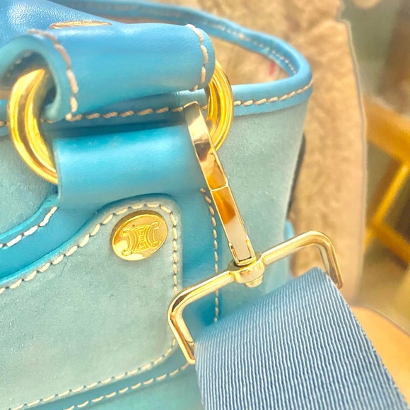 Celine,leather and suede Tiffany/robinsegg blue Boogie bag/tote/crossbody.$2700. - Picture 2 of 12